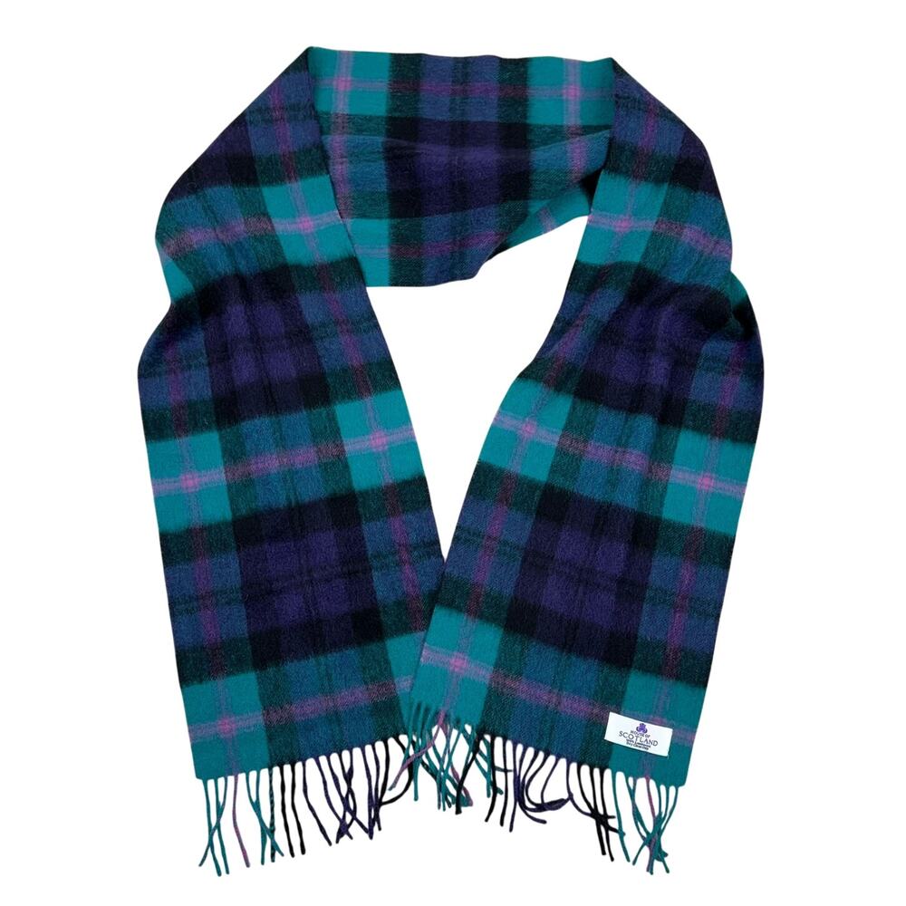 House of Scotland Lambswool Fringe Scarf Teal Pink Purple Black Plaid